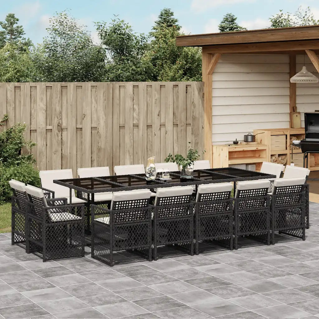 Set da Pranzo da Giardino 15 pz con Cuscini Nero in Polyrattan 3210870