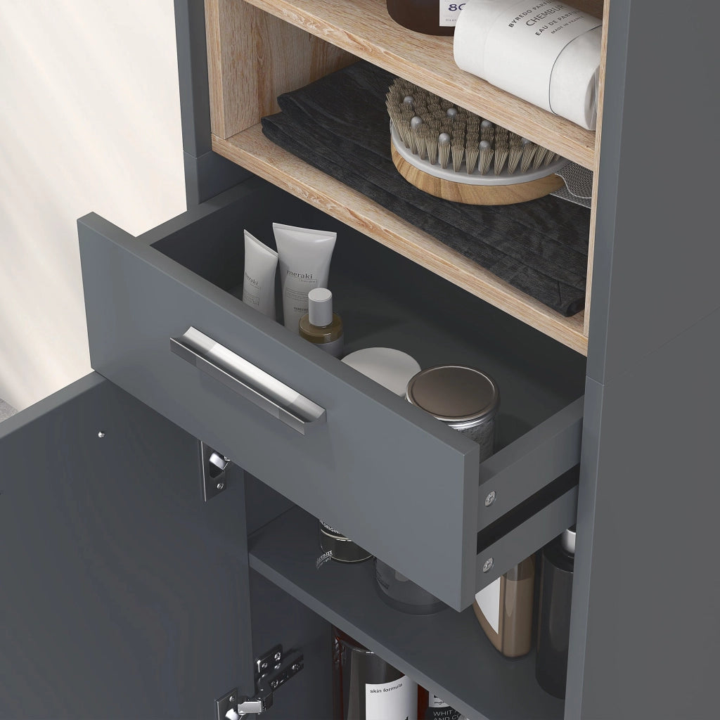 Mobile a Colonna da Bagno con Cassetto e Armadietti 40x24x160 cm in Legno Grigio
