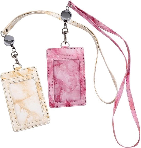 Lanyard con portafoglio - badge intrecciabile - badge impermeabile - badge in pelle PU - più slot per carte - disegno elegante marmo