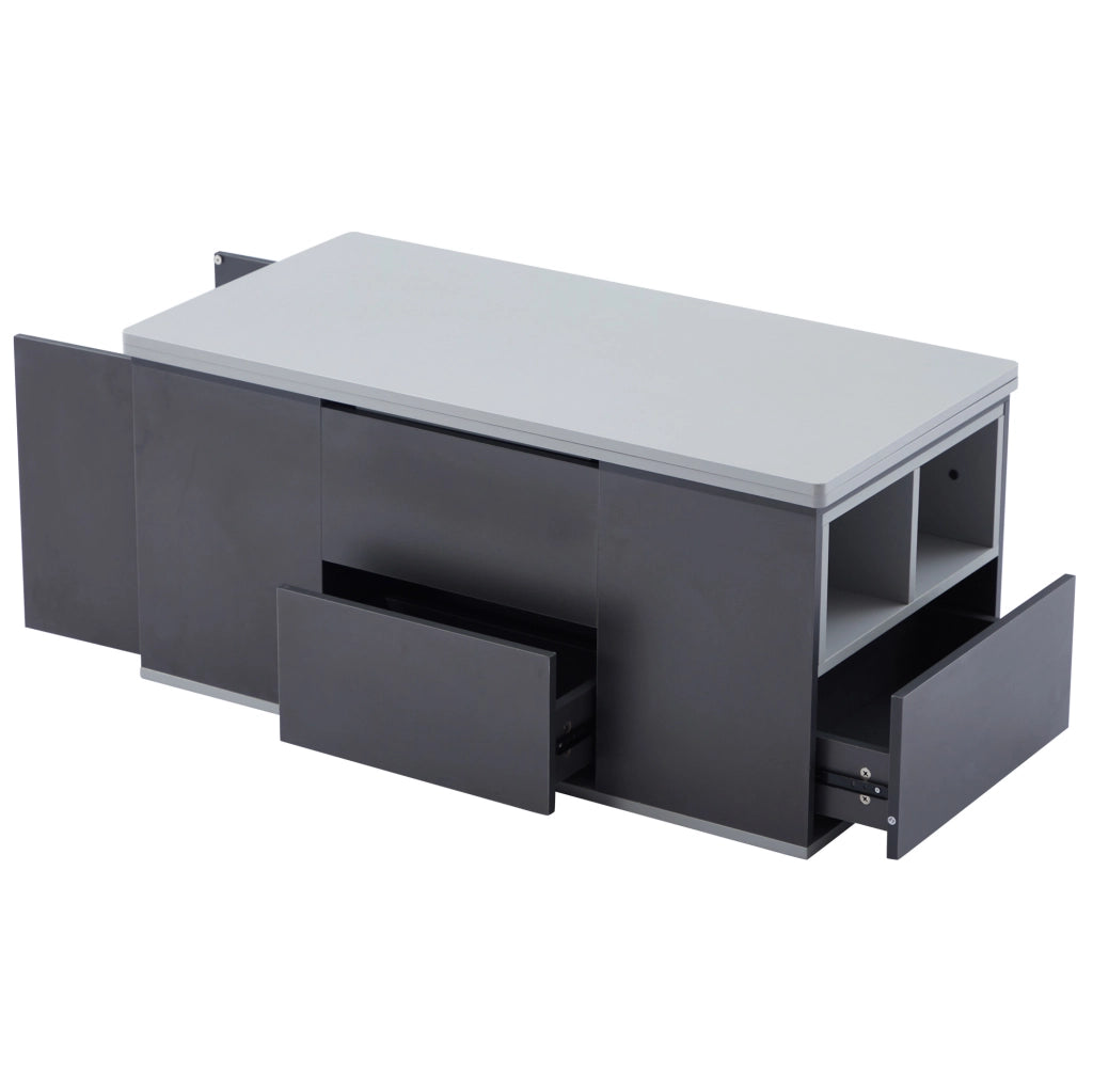 Tavolino da caff猫 100x51x47 cm; altezza regolabile e 2 in 1; pannello truciolare grigio