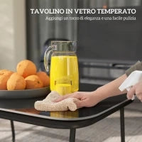 Set da Giardino con Divano 2 Posti, 2 Poltrone Impilabili e Tavolino in Vetro, Nero