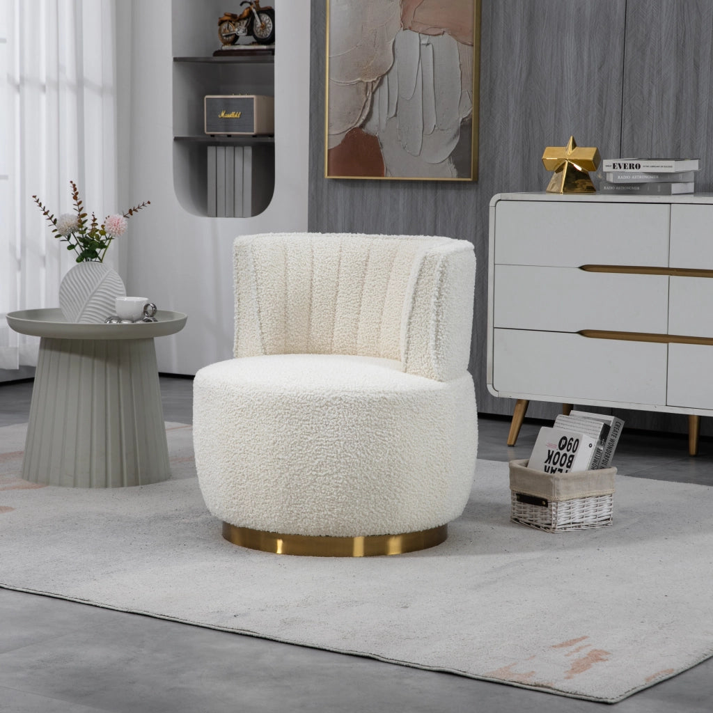 Sedia girevole moderna 360° in Teddy, con schienale ergonomico e struttura in legno e metallo, bianca