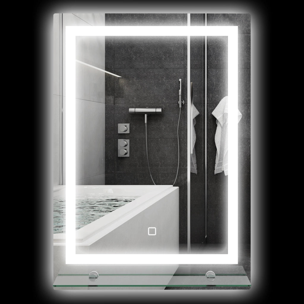 Specchio da Bagno con LED e Ripiano in Vetro ¨C Zephmum ¨C 50x70 cm Argento