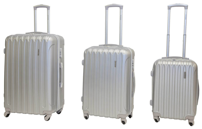 Set 3 Valigie Trolley Rigide in ABS 4 Ruote TSA Ravizzoni Dubai Silver