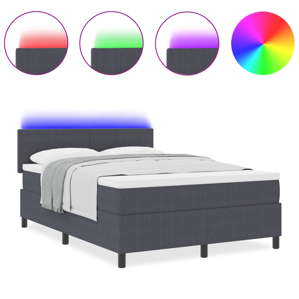 Letto con Box Spring con Materasso&LED Grigio Scuro 160x200 cm Tessuto a Coste