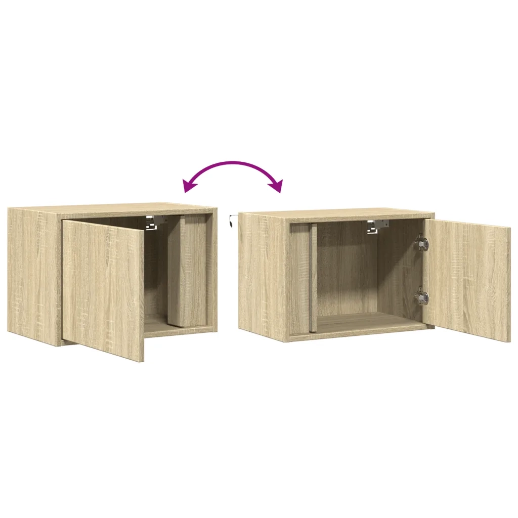 Comodini a Parete con luci LED 2 pz Rovere Sonoma