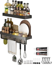 Set di 2 mensole per spezie, pannelli multifunzionali per la cucina con contenitore per asciugamano, mensole per spezie per la cucina appese al muro.