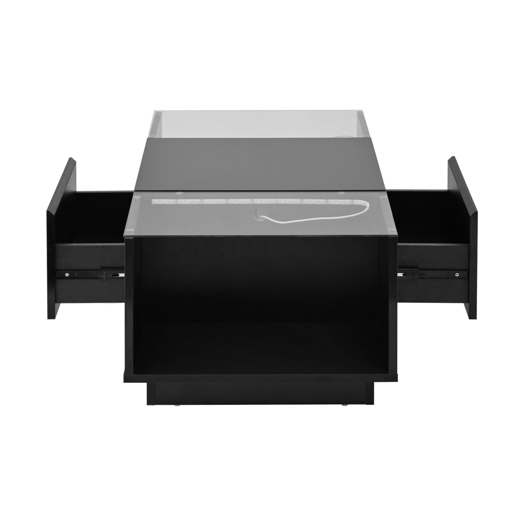 Tavolino moderno - Zephmum- 105 cm con illuminazione LED e 2 cassetti