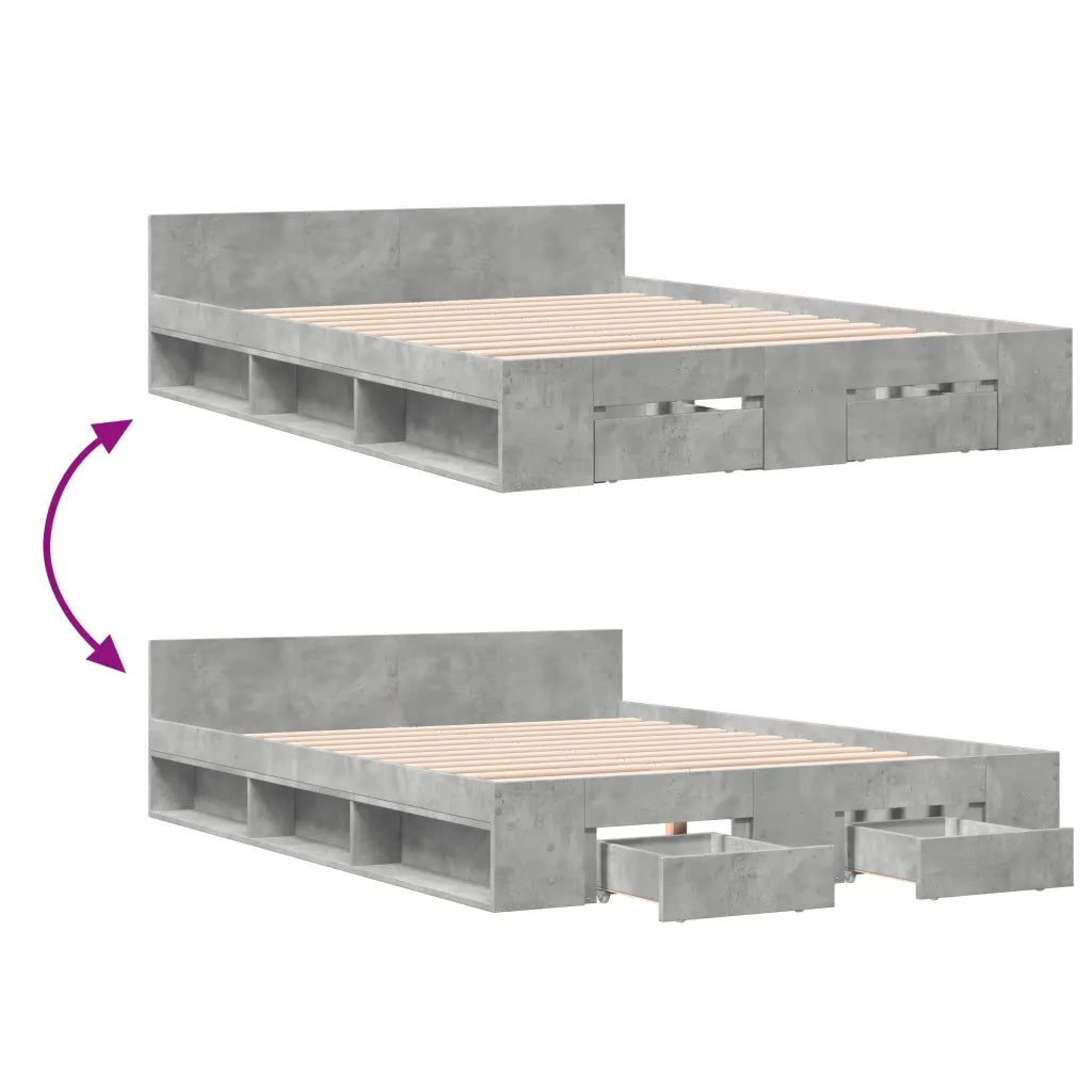 Giroletto Cassetti Grigio Cemento 135x190 cm Legno Multistrato