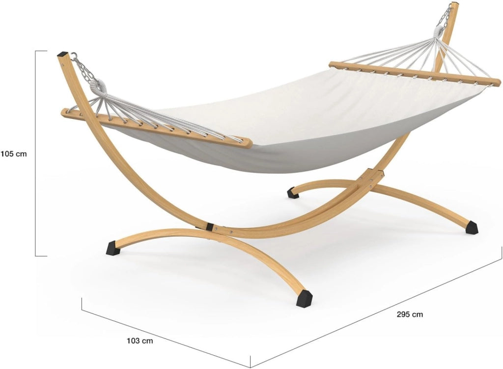 Amaca XL con supporto in metallo effetto legno e tela ecru