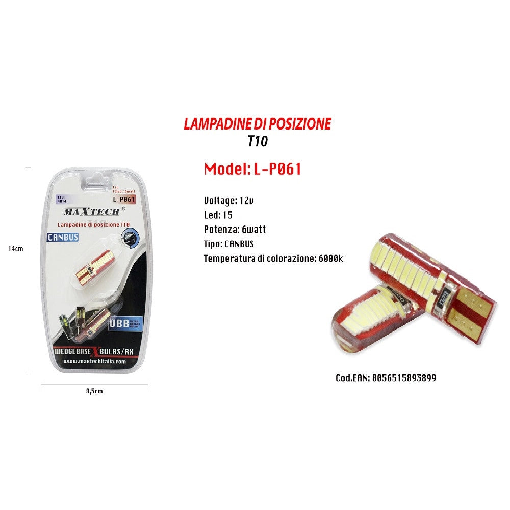 Trade Shop - Lampadine Di Posizione Canbus Maxtech L-p061 12v 15 Led 6 W 6000k Ultra Luminose -