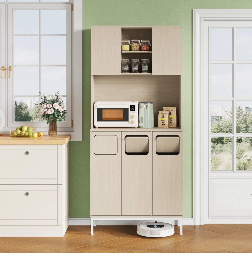 Armadio cucina 80x35x181 cm con vano microonde e spazio aspirapolvere; MDF; naturale e bianco