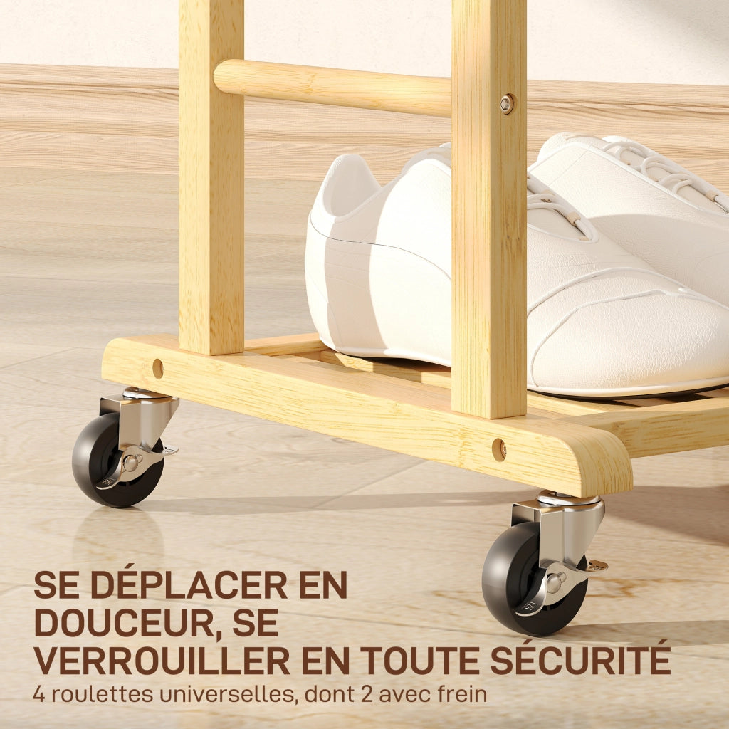 Appendiabiti su ruote in bamb¨´ con doppio attaccapanni ¨C zephmum ¨C 47x33.7x105.5 cm