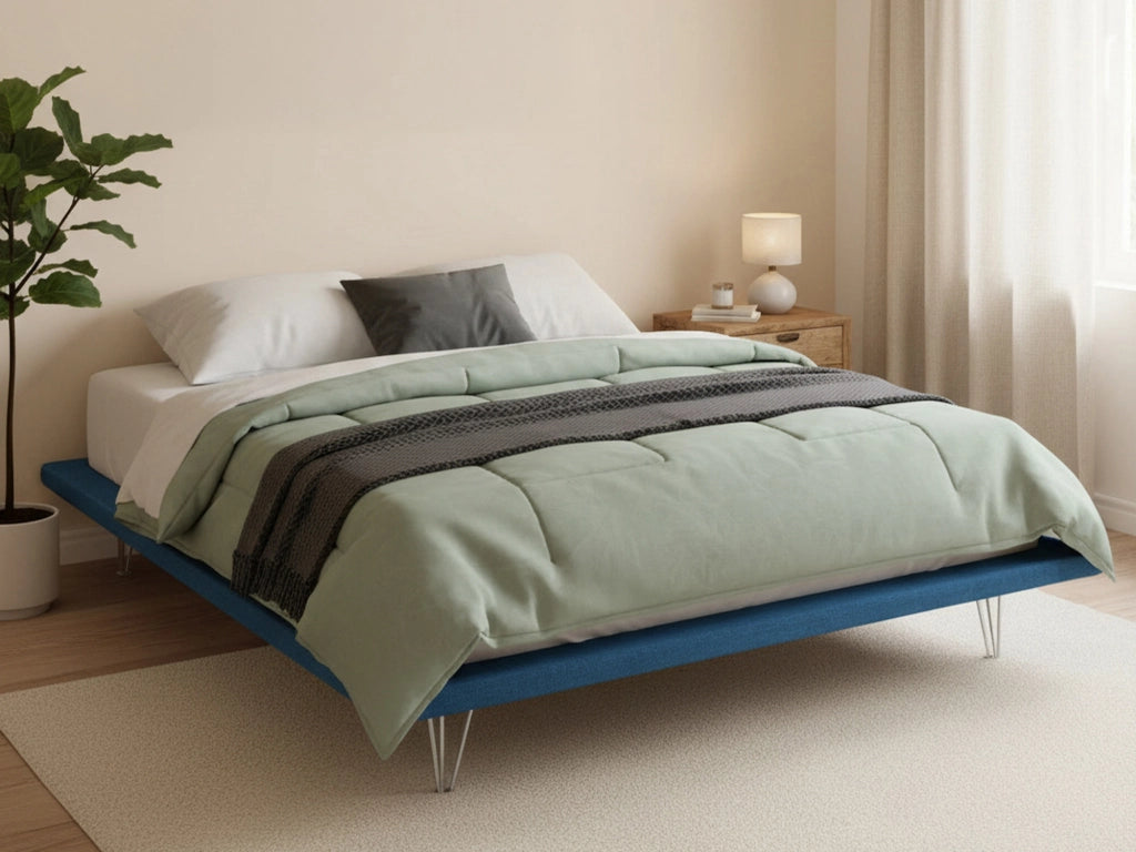Letto matrimoniale Pietersite, Letto fisso in tessuto con piedini, Made in Italy, adatto per materasso cm 160x200, Blu