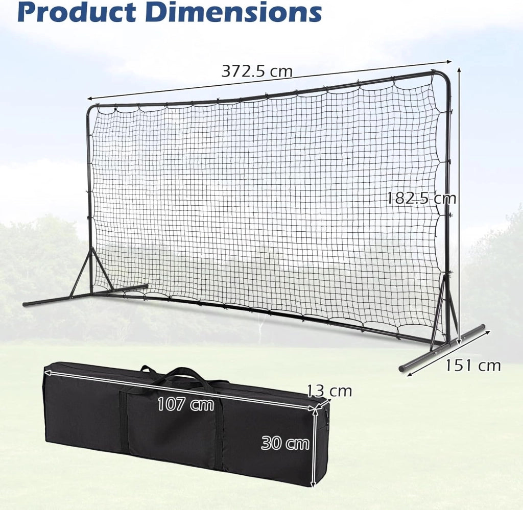 Porta da Calcio Rimbalzanti 372,5 x 182,5 CM, Set di Attrezzature da Calcio con Rete Resistente alle Intemperie, Borsa e 6 Picchetti per Terreno, Cortile e Parco