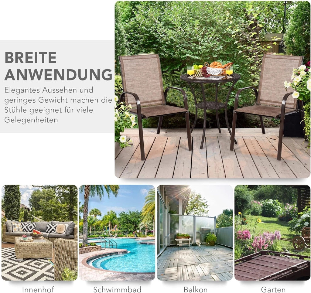 Sedie da terrazza impilabili, 2 sedie da campeggio portatili con braccioli e schienale alto, confezione da 2 sedie da esterno per veranda, bordo piscina, terrazza, giardino, balcone, cortile,