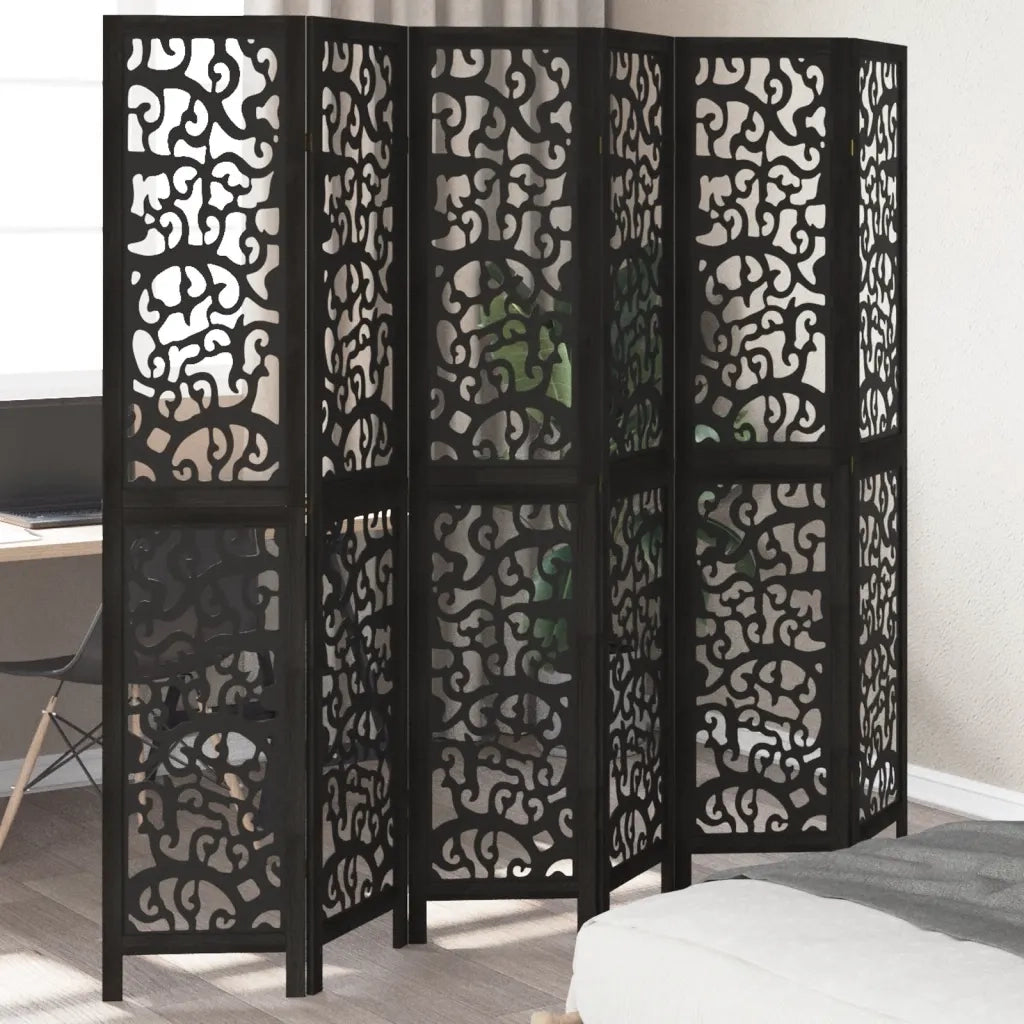 Divisorio Ambienti | Divider per stanze | Paravento 6 Pannelli Nero Legno Massello di Paulownia