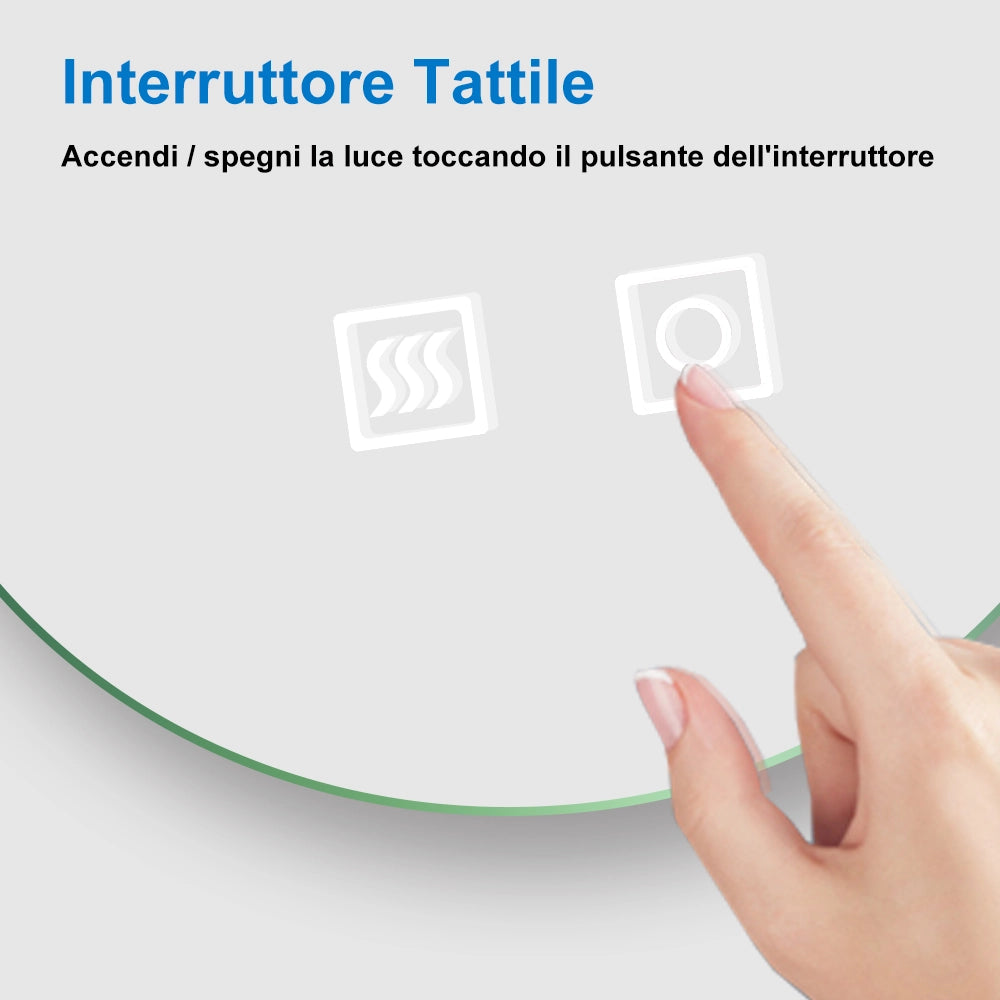 Aica Specchio da bagno a LED+Diametro 90cm+3 Temperature di Colore+Disappannamento+Retroilluminato