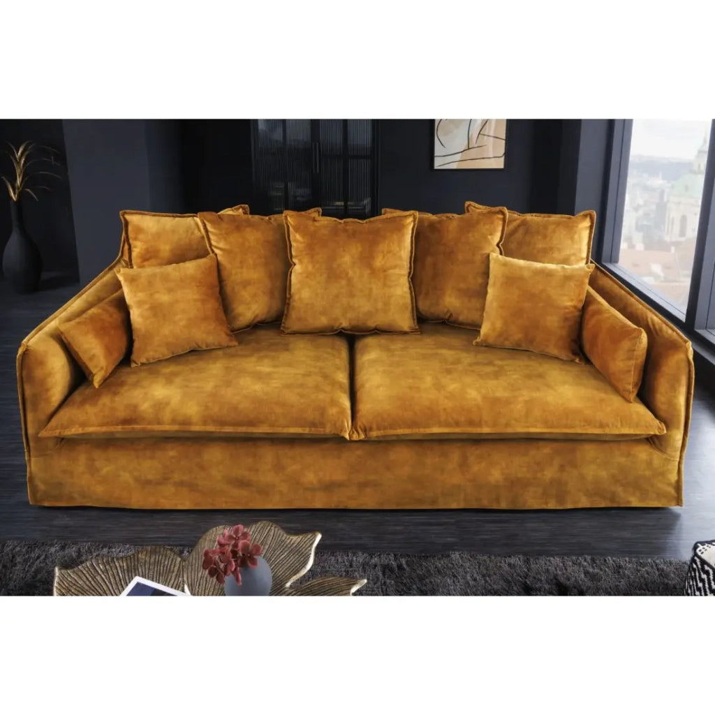 Divano KALIA destro – Velluto giallo senape – 3 posti – Stile contemporaneo