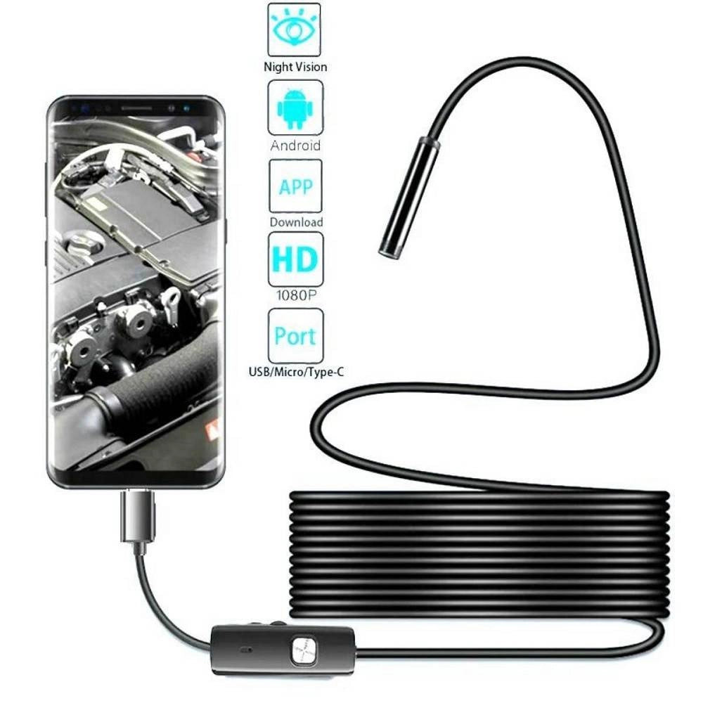 Trade Shop - Telecamera Endoscopica 5 Mt Type-c Usb Mini Usb F Flessibile Impermeabile 6 Led -
