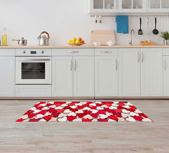 Tappeto Cucina Antiscivolo Made in Italy Passatoia Antimacchia Multiuso Corridoio Soggiorno Lavabile in Lavatrice - Mille Cuori - 50x100 cm