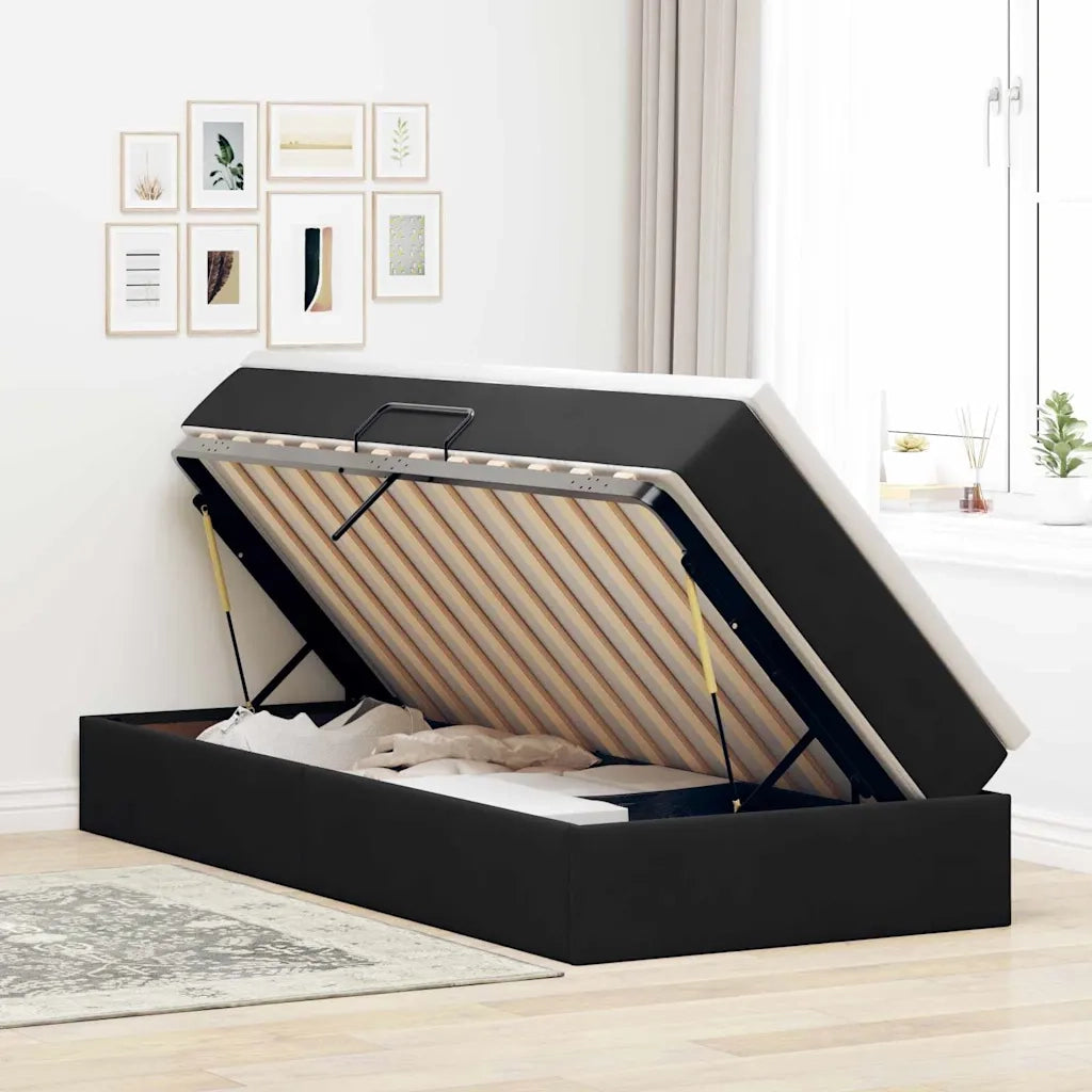 Letto con contenitore e materasso Nero 100 x 200 cm Velluto