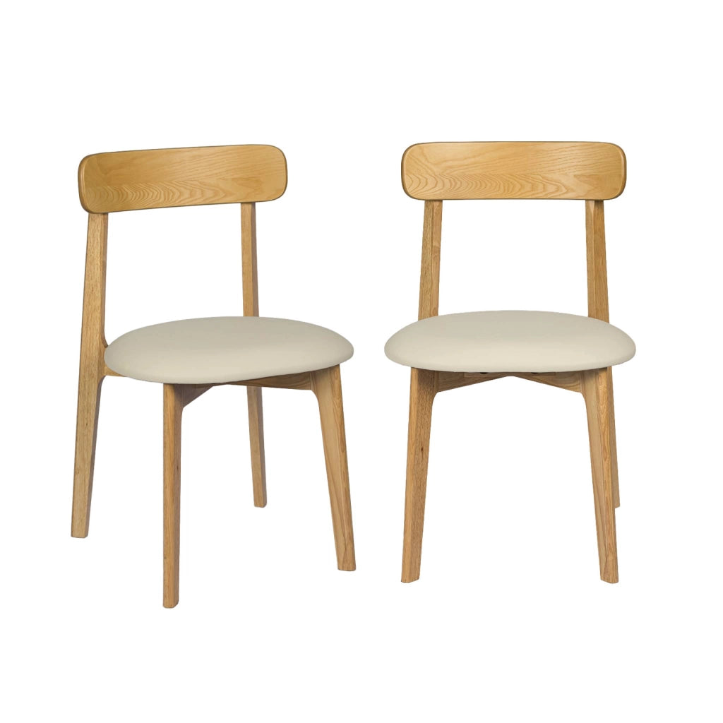 Set 2 sedie vintage in legno di hevea e similpelle, marrone naturale