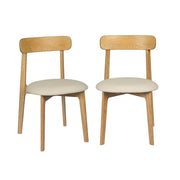 Set 2 sedie vintage in legno di hevea e similpelle, marrone naturale