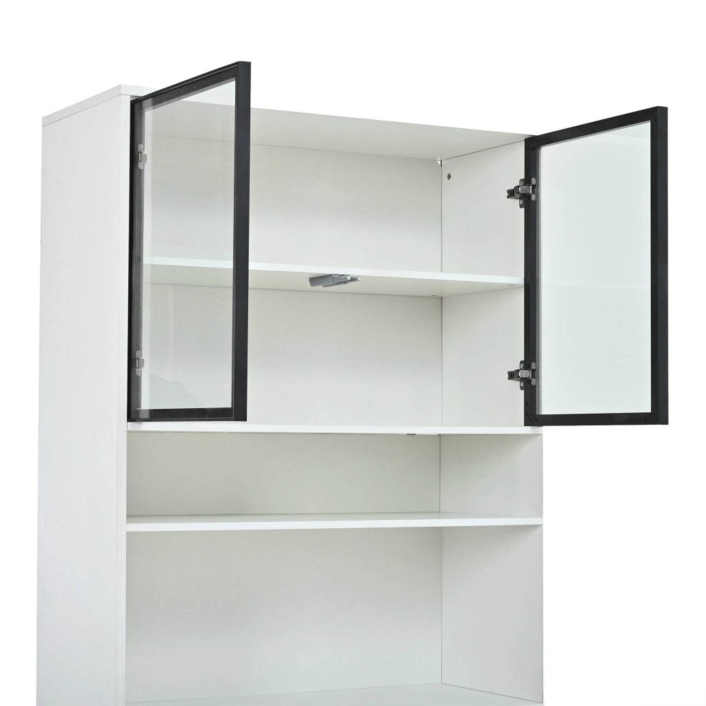 Vetrina con LED e 1 cassetto per soggiorno in MDF bianco 80 × 35 × 200 cm