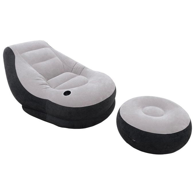 Intex 68564NP Poltrona Lounge 102 x 137 x 79 cm con Poggia Piedi 64 x 28 cm Grigio-Nero Tinta Unita Single
