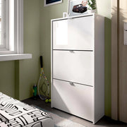 Scarpiera Algoor, Portascarpe salvaspazio da ingresso, Mobiletto porta scarpe a 3 ante a ribalta, 61x25h113 cm, Bianco