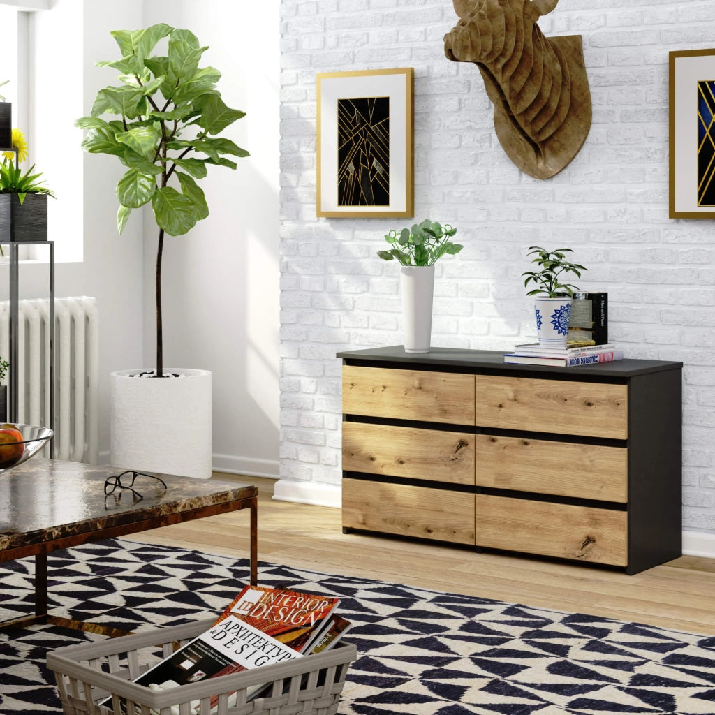 Cassettiera CL100 compatta AKORD Grigia Grafite 100 cm 6 cassetti inserto frontale Quercia Artisan 100x35x57 cm