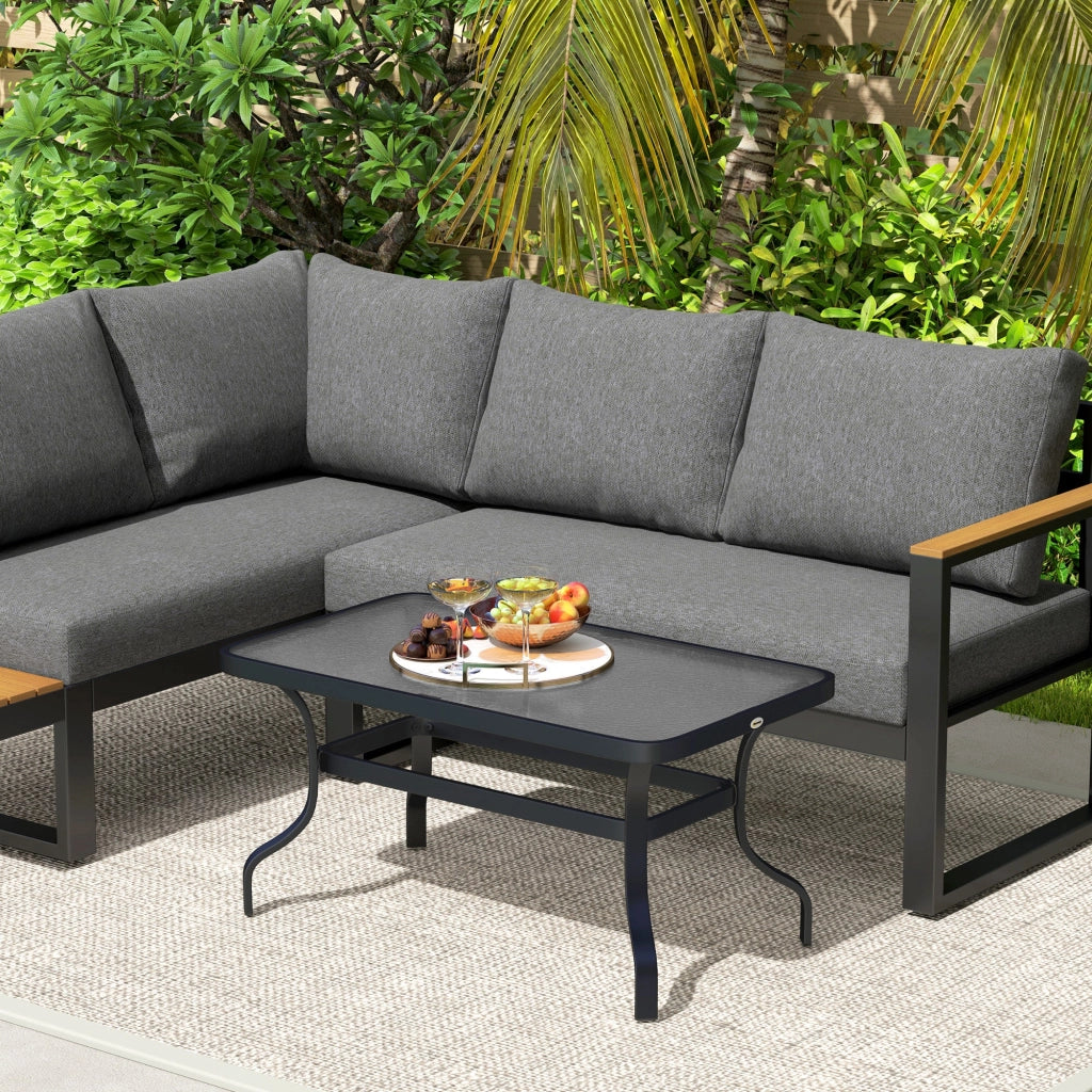 Tavolino da Esterno Rettangolare 95x55x46 cm Piano in Vetro in Metallo Nero