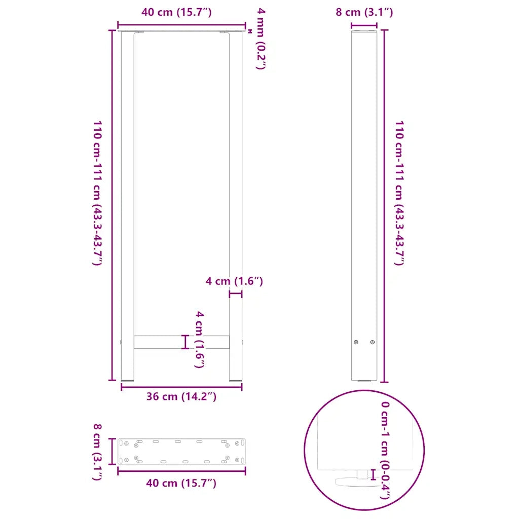 Gambe per tavolo da bar antracite 2 pz 40x(110-111) cm in acciaio 4013350