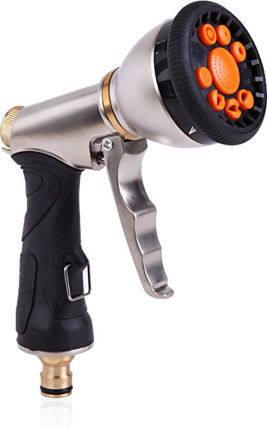 Spazzola idraulica per tubo d'irrigazione con testa di aspersore regolabile 9 posizioni pistola idraulica metallica per l'irrigazione di piante, il lavaggio di auto e il bagno di animali domestici