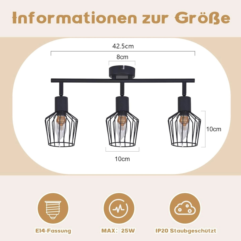 ZMH Faretto da soffitto LED neri E14 plafoniera orientabile 3 fiamme in metallo