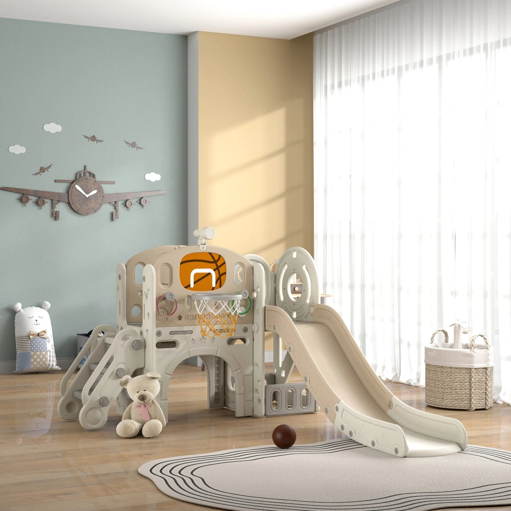 Casetta per bambini con scivolo e tunnel ¨C zephmum ¨C 186x153x111 cm cremewei?