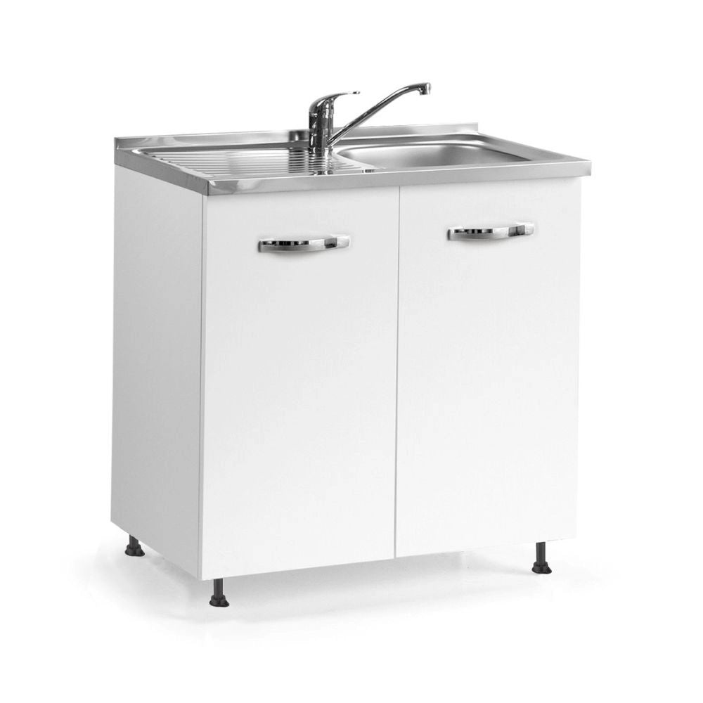 Sottolavello 2 ante 80x60 bianco frassinato con lavello vasca gocciolatoio sinistro incluso