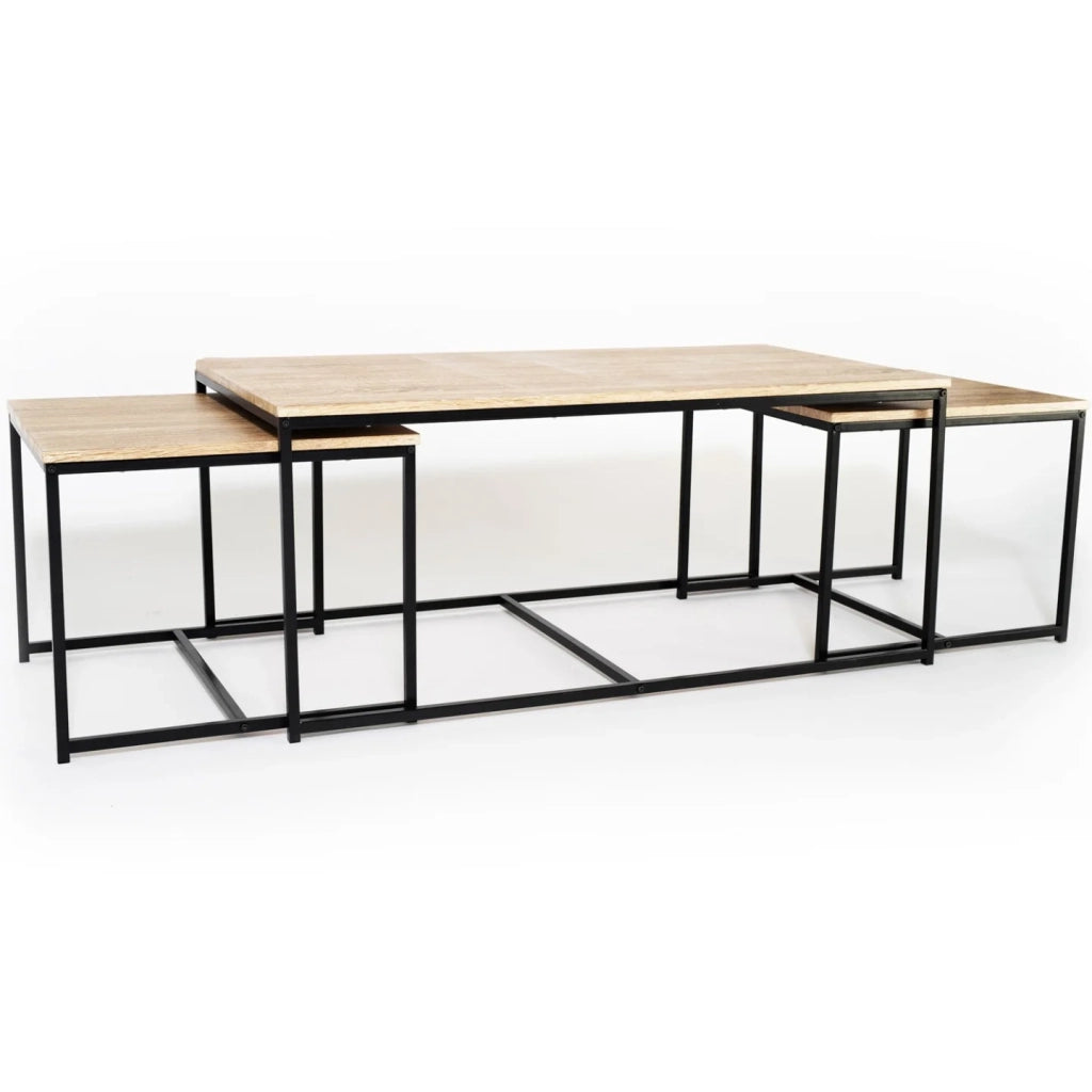 IDMarket - Set di 3 tavolini bassi 113 cm con design industriale DETROIT