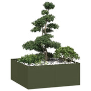 Fioriera-Vaso-Contenitore per Piante Verde Oliva 100x100x40 cm in Acciaio