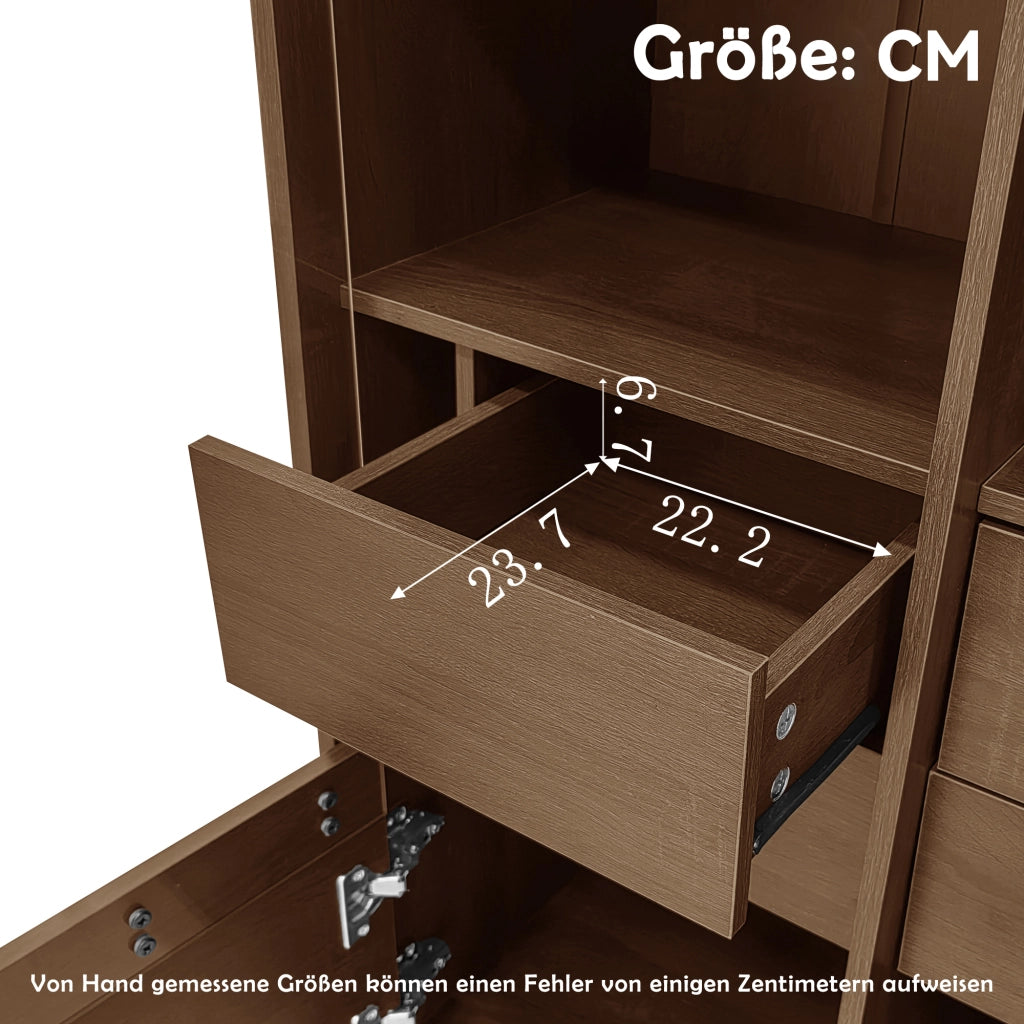 Vetrina con 4 cassetti nascosti e anta in vetro per bagno soggiorno e ufficio in MDF effetto legno, portata 60 kg