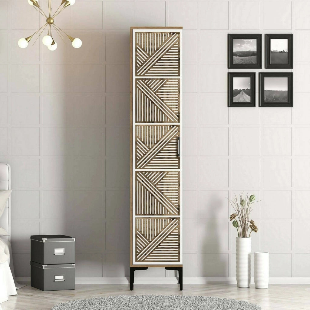 Armadio multiuso 1 anta Giusta, Mobile multifunzionale, Mobiletto scarpiera, Guardaroba porta scarpe, 48x40h201 cm, Noce e Bianco