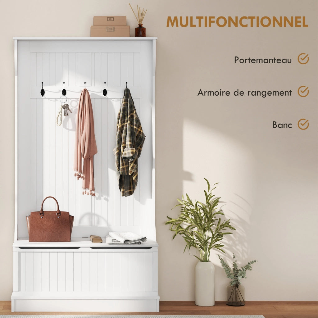 Panca appendiabiti con ripiano ¨C zephmum ¨C crema 96x34x180 cm