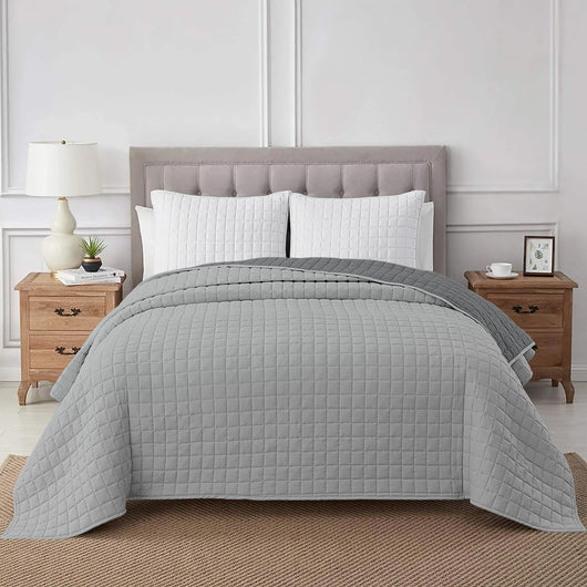 Trapuntino Coperta Primaverile Bicolore Trapunta Anallergica Piumino Mezza Stagione e Antiacaro Colorato Tinta Unita Made in Italy Grigio/Antracite - Singolo