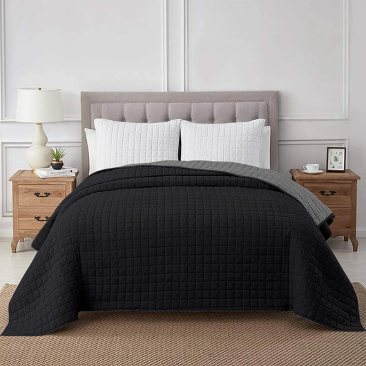 Trapuntino Coperta Primaverile Bicolore Trapunta Anallergica Piumino Mezza Stagione e Antiacaro Colorato Tinta Unita Made in Italy Nero/Antracite - Singolo