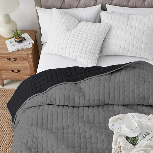 Trapuntino Coperta Primaverile Bicolore Trapunta Anallergica Piumino Mezza Stagione e Antiacaro Colorato Tinta Unita Made in Italy Nero/Antracite - Singolo