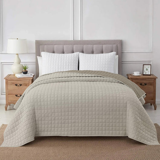 Trapuntino Coperta Primaverile Bicolore Trapunta Anallergica Piumino Mezza Stagione e Antiacaro Colorato Tinta Unita Made in Italy Panna/Tortora - Una piazza e mezza