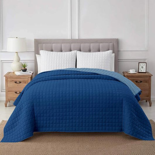 Trapuntino Coperta Primaverile Bicolore Trapunta Anallergica Piumino Mezza Stagione e Antiacaro Colorato Tinta Unita Made in Italy Royal/Azzurro - Singolo