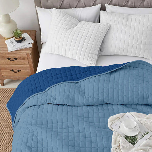 Trapuntino Coperta Primaverile Bicolore Trapunta Anallergica Piumino Mezza Stagione e Antiacaro Colorato Tinta Unita Made in Italy Royal/Azzurro - Matrimoniale