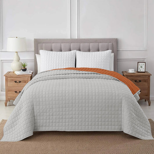 Trapuntino Coperta Primaverile Bicolore Trapunta Anallergica Piumino Mezza Stagione e Antiacaro Colorato Tinta Unita Made in Italy Rust/Grigio - Matrimoniale